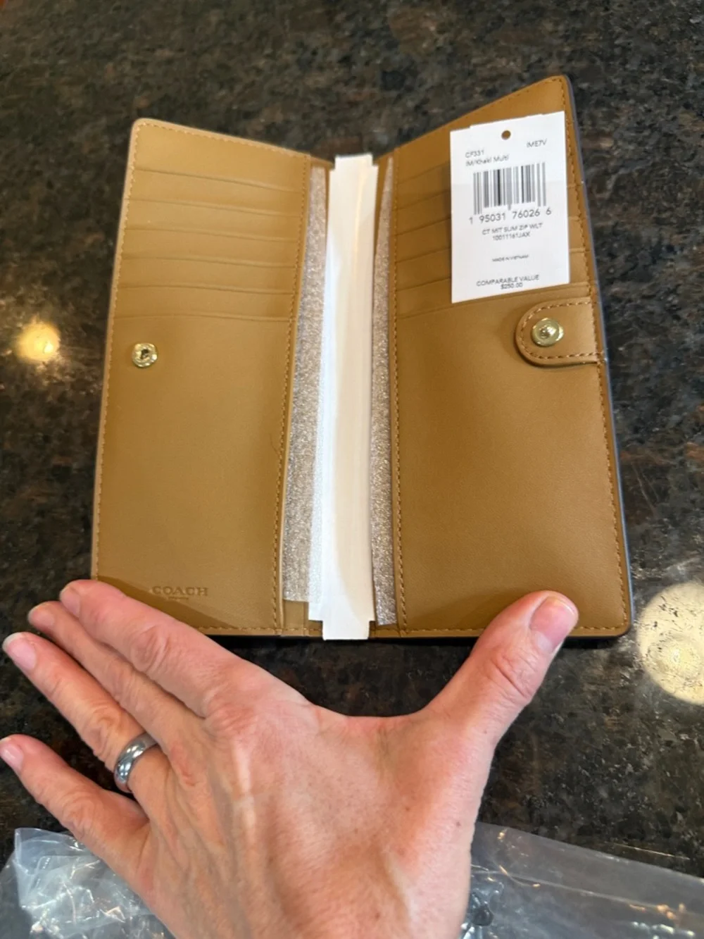 Coach Beige Signature Canvas Continental Wallet with Playful Cat Print - Picture 10 of 16